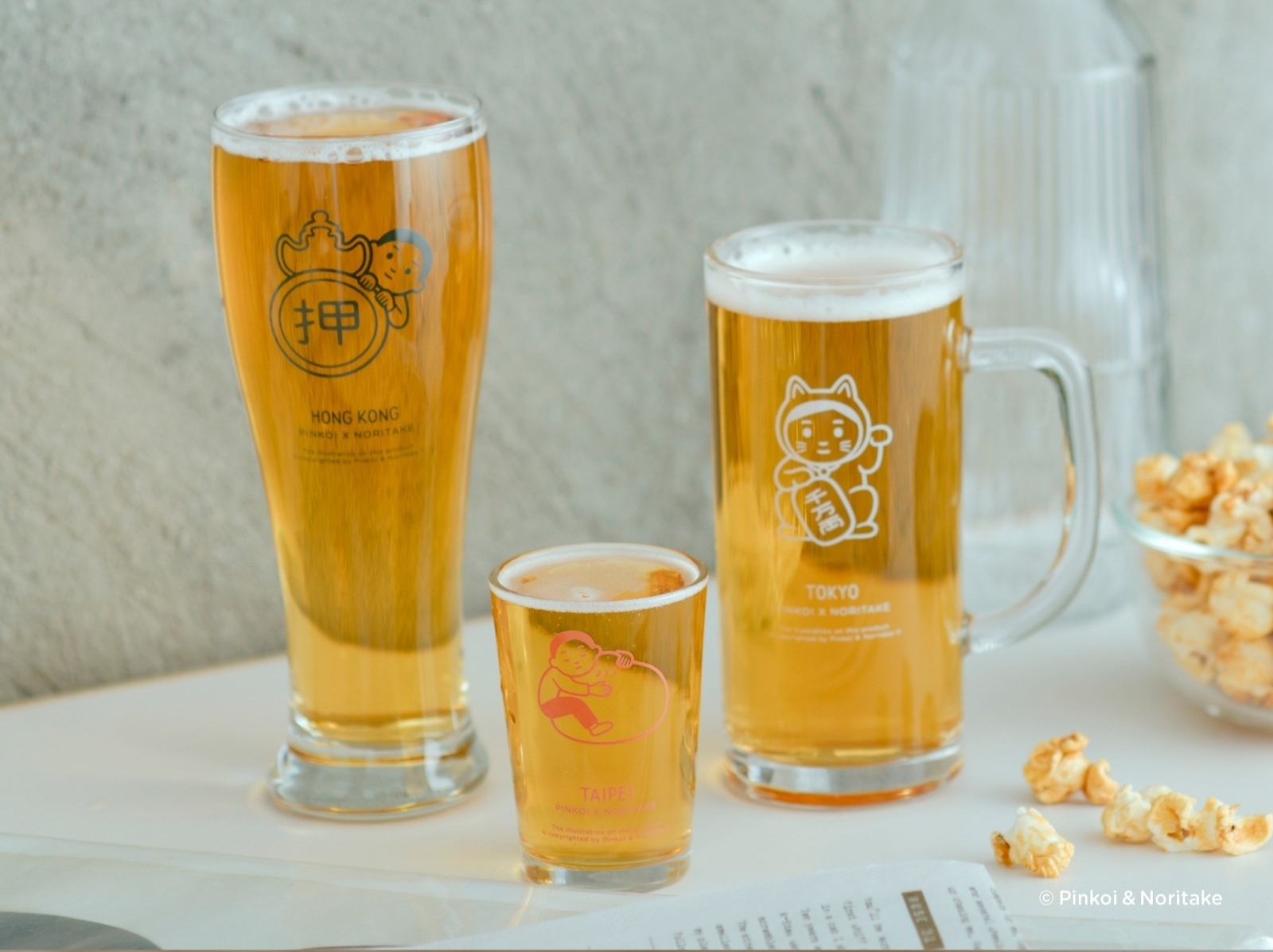 Pinkoi × 日本人氣插畫家 Noritake 聯名推出 16 款潮流小物，台北、香港、東京城市啤酒杯組必收！