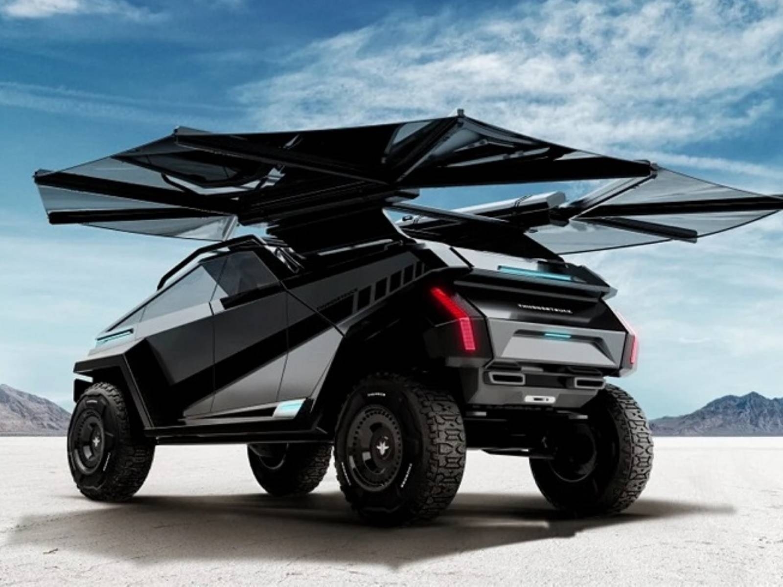 電動皮卡「Thundertruck」 有蝙蝠翼太陽能板、無人機，還能從 4 輪變 6 輪的設計不輸特斯拉！