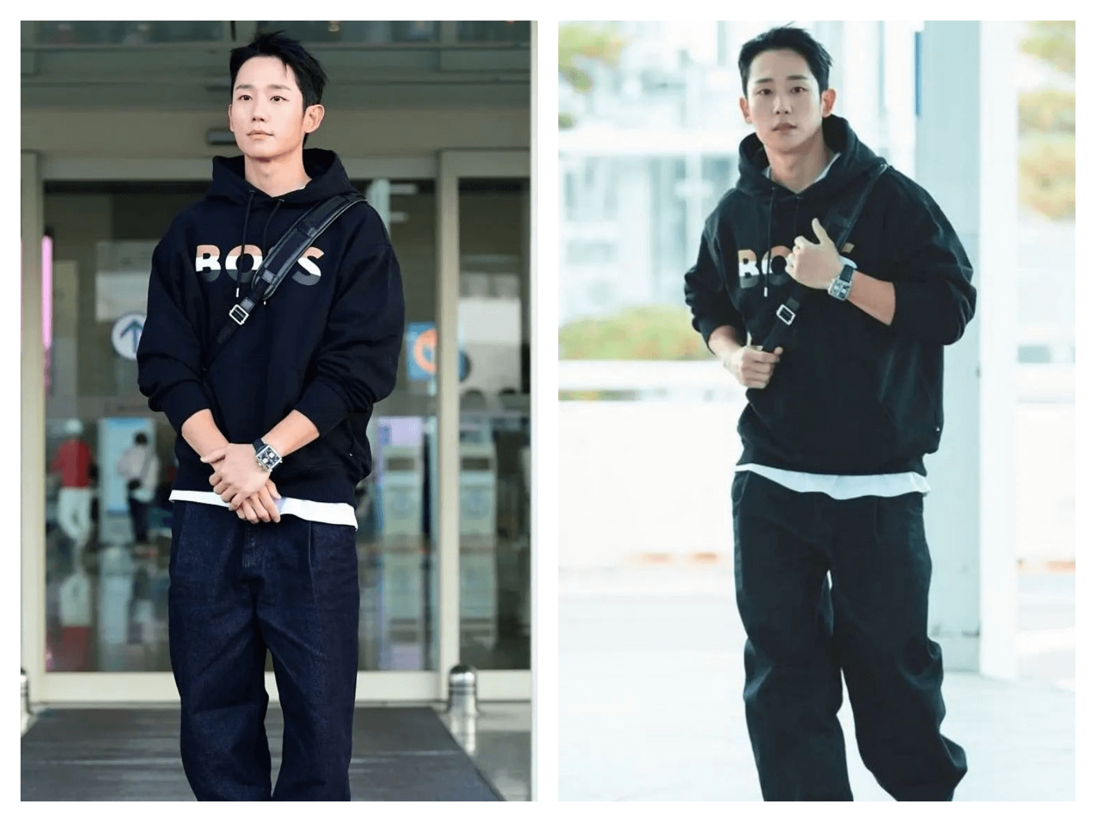 韓國男神丁海寅身穿BOSS秋冬款經典連帽衫，輕鬆展現舒適帥氣機場時尚！