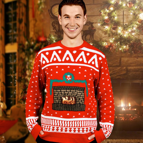 〔耶穌他媽生了〕好燙！內建「壁爐」聖誕針織衣，網友：穿了真的變暖和！