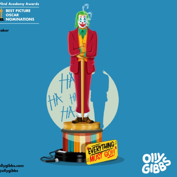 藝術家為奧斯卡最佳影片設計「小金人」角色海報，《小丑》舉槍爆頭細節獲網友狂讚！