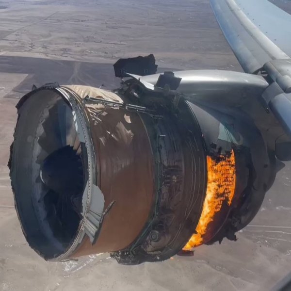 太驚險！美國聯合航空 UA328 飛機一半「引擎起火」，窗邊乘客全程目擊膽顫心驚！