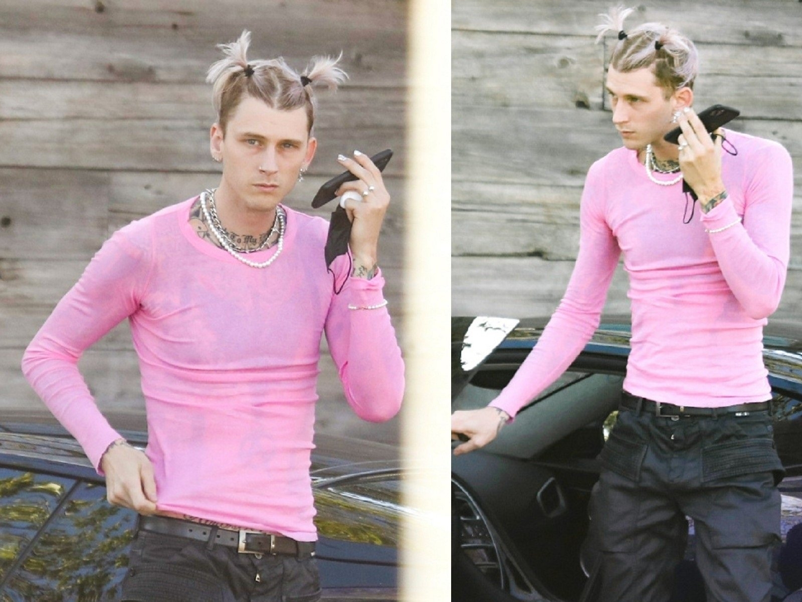 真正的饒舌硬漢這樣穿！MGK 粉紅上衣搭配「沖天炮」髮型上街約會引發話題！