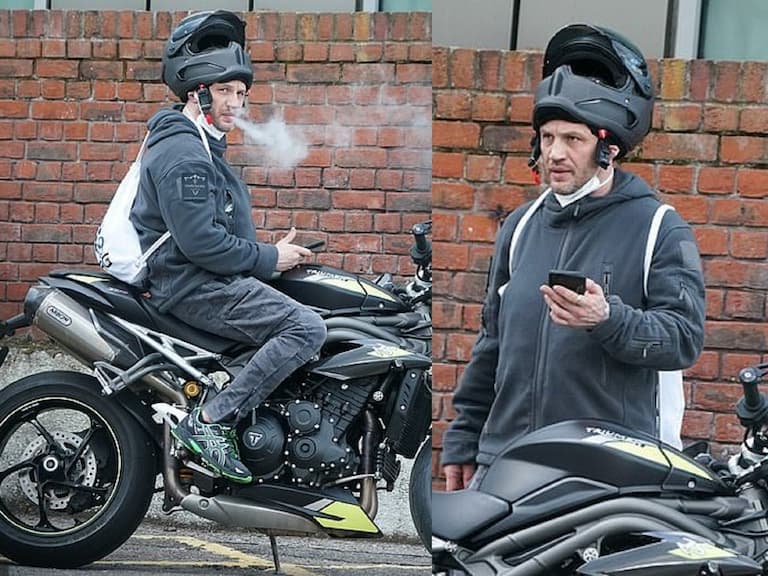 英國硬漢私下模樣!湯姆哈迪騎摩托車現身街頭,自帶「動作片男主角」強大氣場!