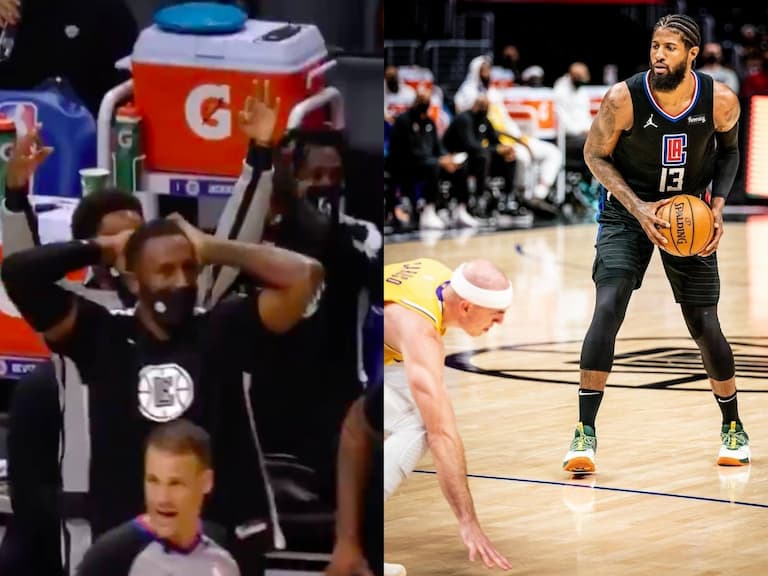 NBA/晃到 High 翻板凳!快艇 Paul George 讓禿曼巴整個人噴飛,網友嘲諷:推人P 來囉...