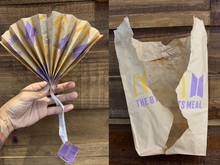 粉絲買單嗎?網友自製 BTS 麥當勞「爆裂款紙袋」登熱搜,二手價竟飆破 7 萬台幣?!