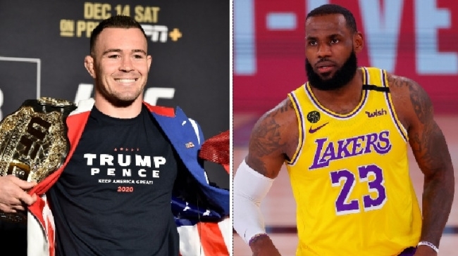 （由左至右）UFC 次中量級拳手 Colby Covington 與 NBA 球星「詹皇」LeBron James