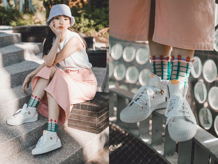 女星私著常客 Keds 小白鞋新款登場!簡愷蒂 IG 曬照示範「厚底小白鞋這樣搭就、很、潮!」
