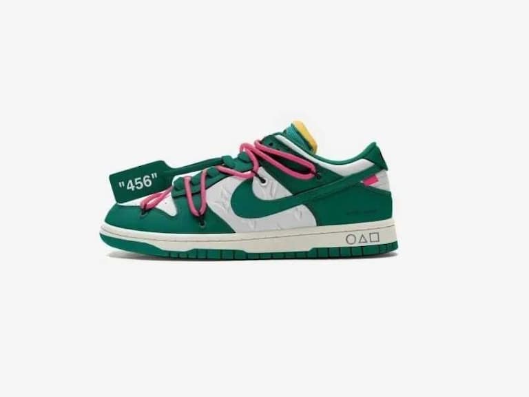 《魷魚遊戲》Off-White x Nike Dunk Low 客製鞋釋出,「運動服綠」多項細節神還原!