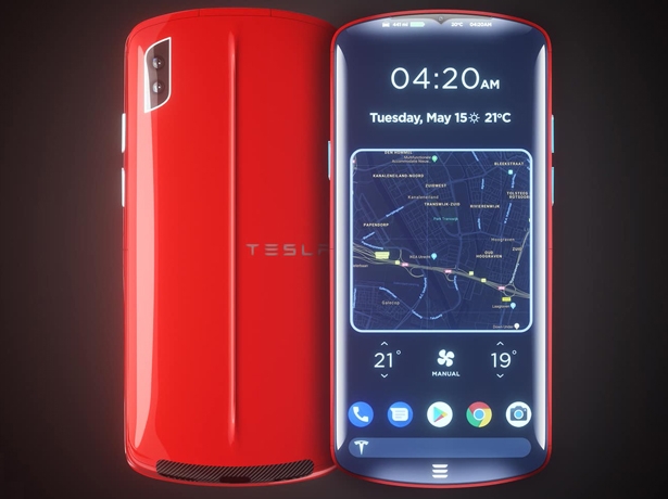 2019 年就有荷蘭設計師 Martin Hajek 打造一款亮紅色機身的特斯拉手機