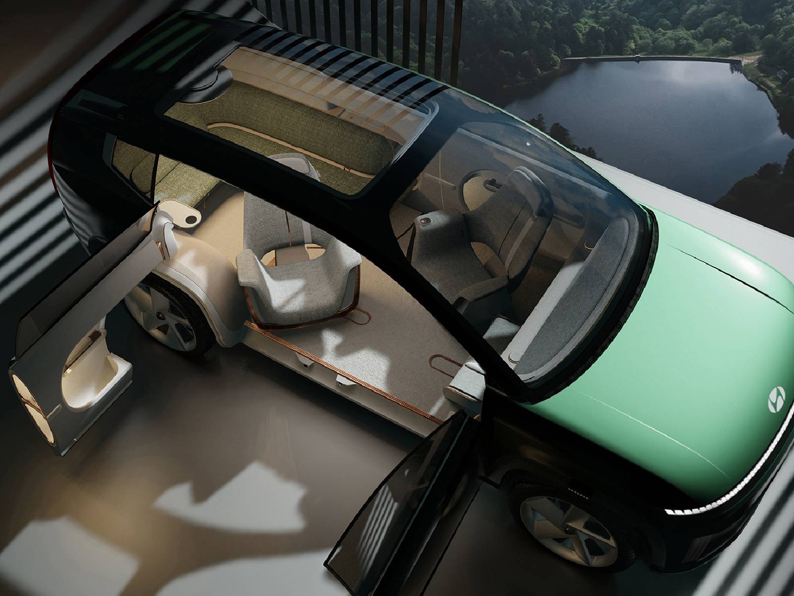 現代 SEVEN 電動休旅概念車「沒方向盤、用桿子操縱」，車頂還有超大全景螢幕！