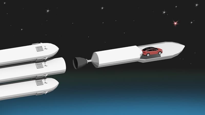 馬斯克 2018 年利用試飛獵鷹重型火箭將自己的特斯拉 Roadster 跑車送到太空