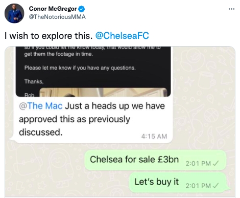 Conor Mcgregor 上傳自己與友人對話，自曝有意購買切爾西
