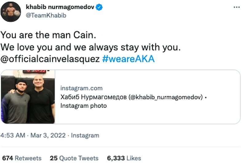 俄羅斯「小鷹」Khabib Nurmagomedov 聲援 Cain 的行為