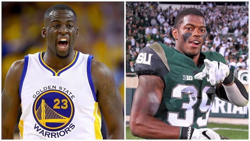 左為 NBA 金州勇士隊球員 Draymond Green、右為密西根 MSU 橄欖球員 Jermaine Edmondson Jr.。