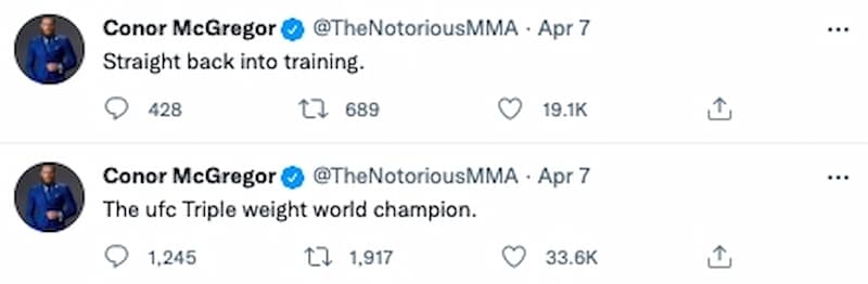 Conor McGregor 出法院後，發文表示：「UFC 三個量級世界冠軍」有意挑戰三冠王