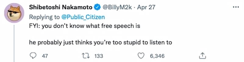 狗狗幣創辦人 Billy Markus 回應非營利組織：「你不知道什麼是言論自由，他可能只是覺得你太傻，聽不進去」