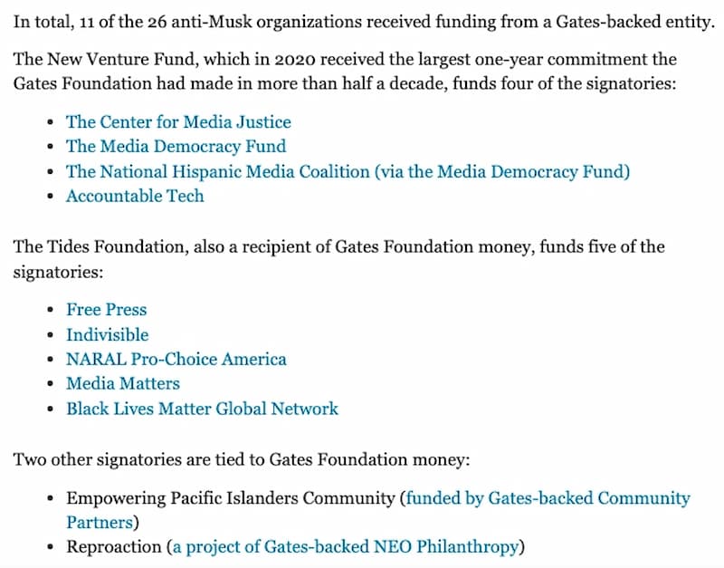 比爾蓋茲資金所流向的 11 個組織，他所擁有的基金會在 2020 年曾向 New Venture Fund 提供 7000 萬美元現金捐款，而該團體被形容是美國最大的民主黨黑錢集團之一！
