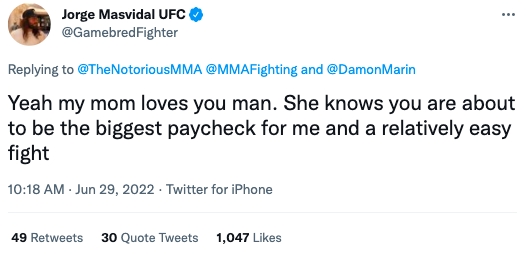 Masvidal 回應 Conor McGregor 的回嘴