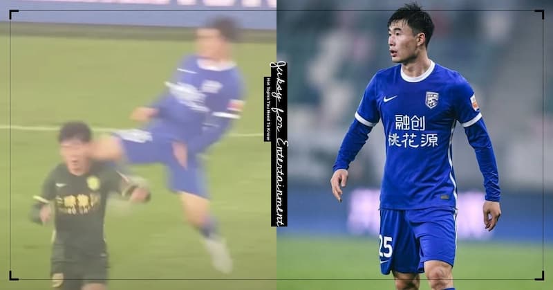 中國足球員「飛膝爆頭」對手，裁判卻連警告、黃牌都沒給！