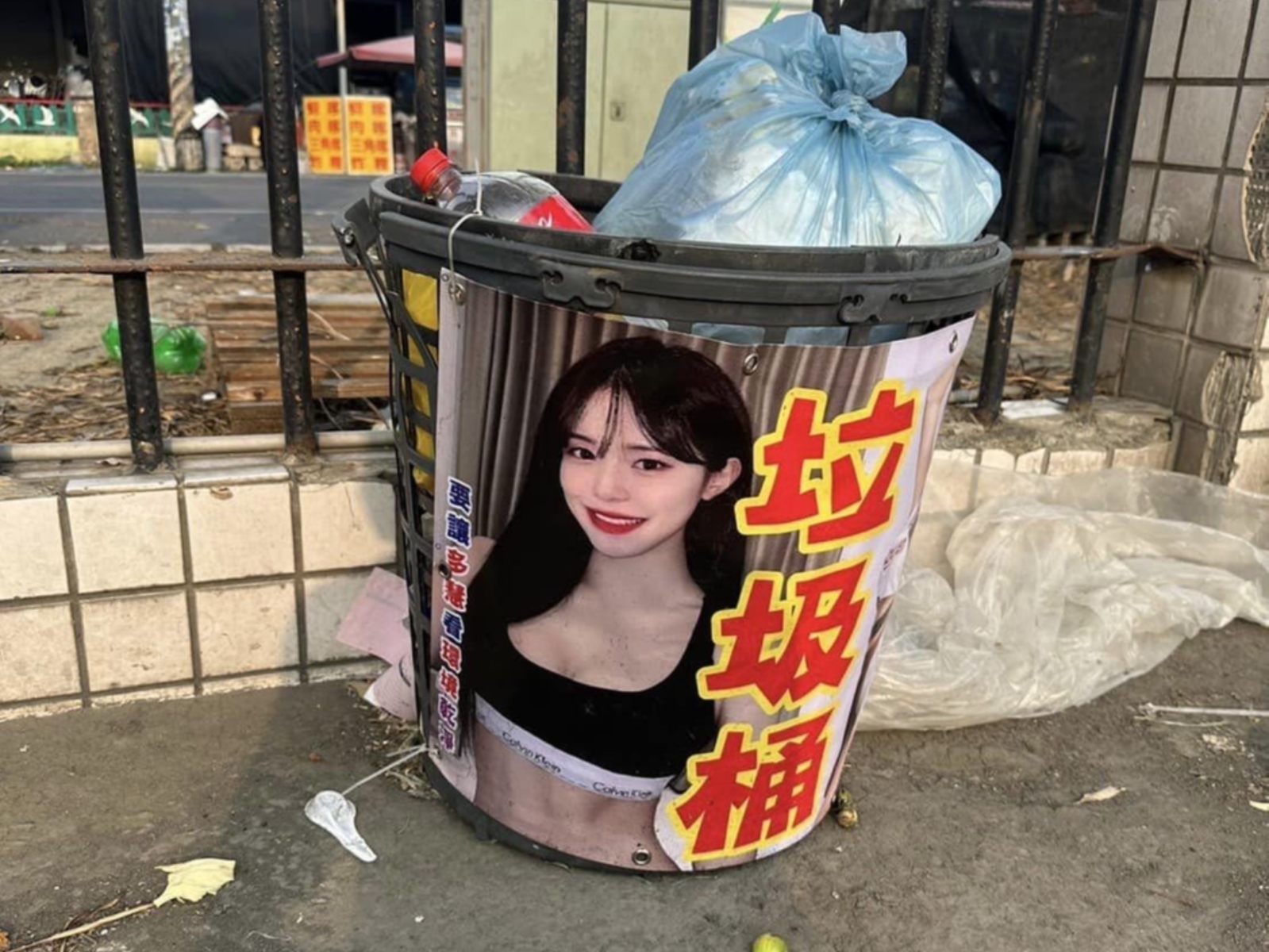 林襄、李多慧照片被貼在「垃圾桶上」宣導環境清潔，缺被網友嘲諷這是「垃添女孩」？！