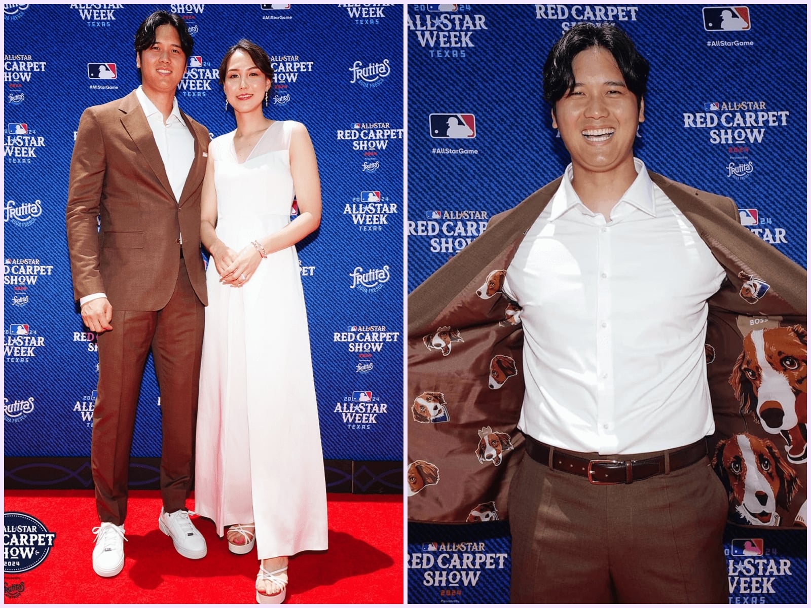 人氣球星大谷翔平身穿BOSS 訂製西裝甜蜜攜手老婆亮相2024 MLB明星賽紅毯