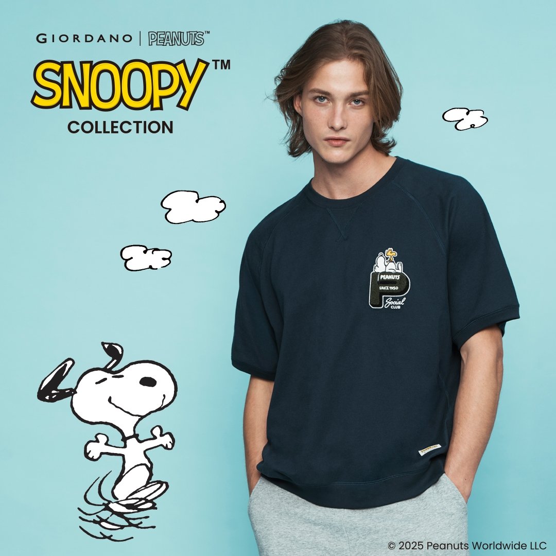 GIORDANO | PEANUTS 75週年限定 !SNOOPY 系列打造今夏學院風,復古潮感與童年回憶一次穿上身!