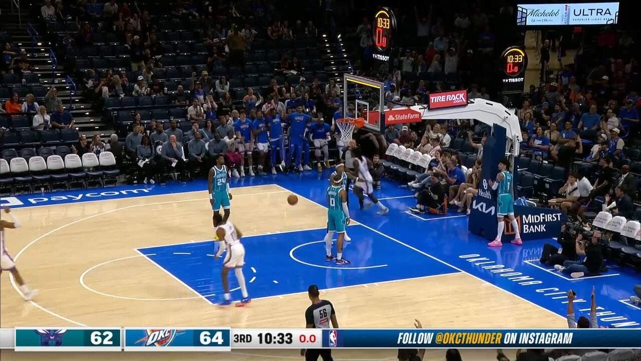 NBA／雷霆小將 Cason Wallace 上演「高難度極扯進球」！籃板後方高拋入網驚艷全場！