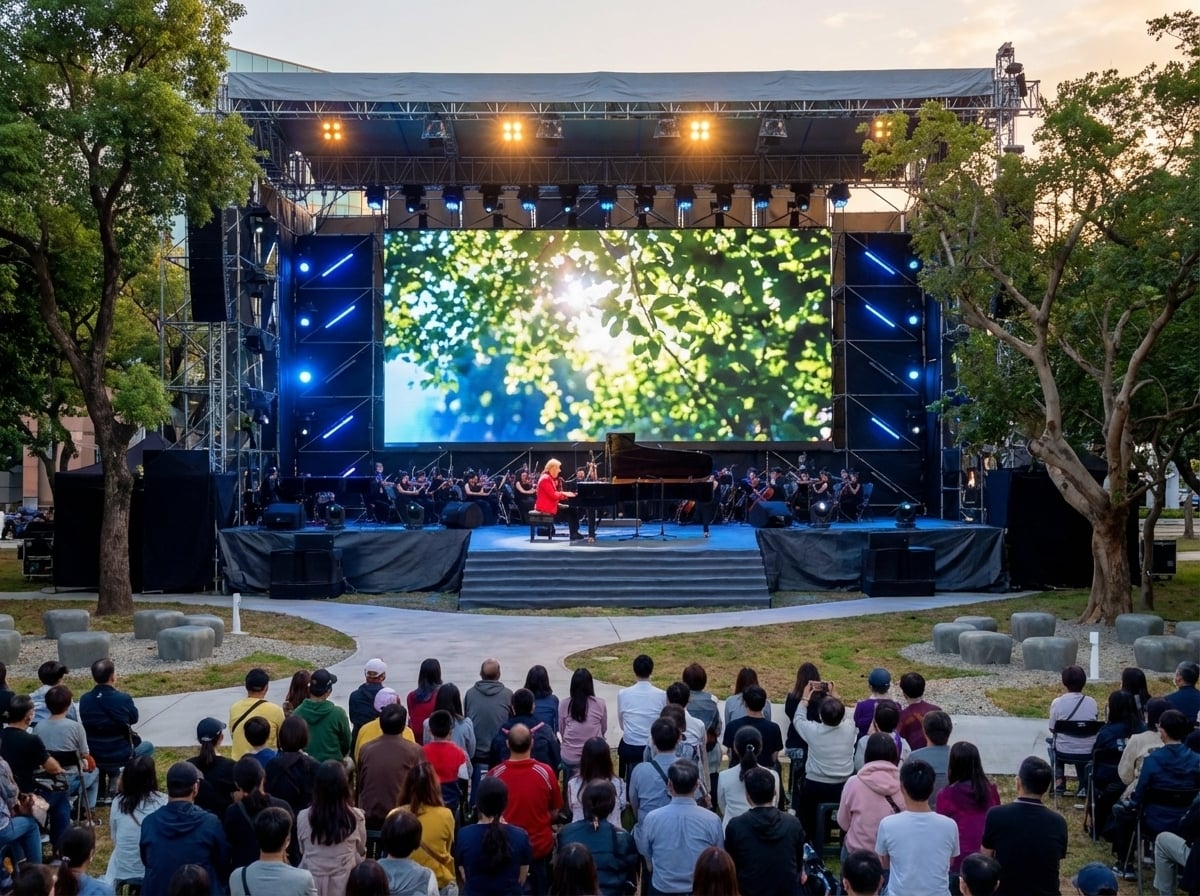 理查克萊德門竹北音樂會吸引 5 萬人！冒雨演奏 90 分鐘經典曲目