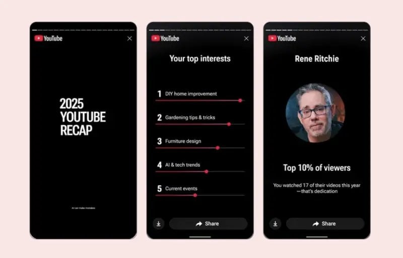 YouTube Recap 2025年度回顧台灣上線！12張圖卡秒懂你的看片人格