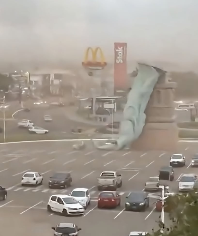 巴西 35 公尺自由女神像遭強風吹倒斷頭!驚險畫面瘋傳全網