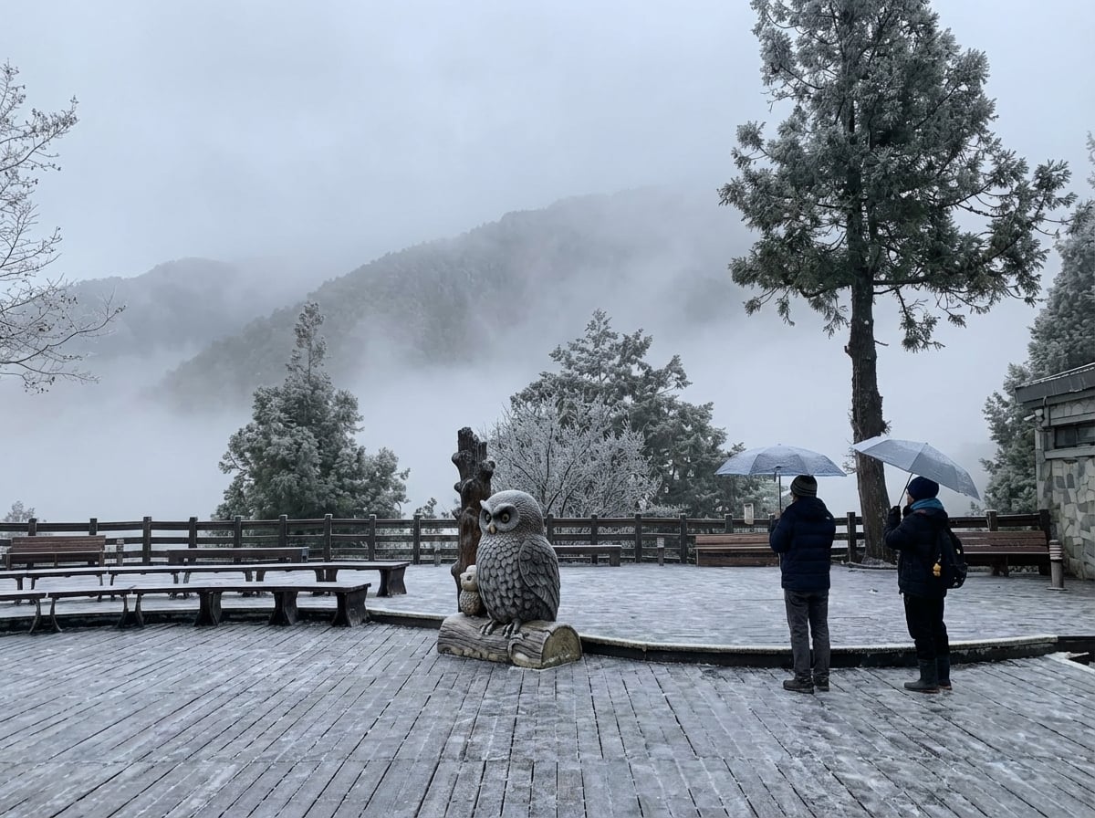 玉山北峰清晨降雪10分鐘引爆追雪潮！太平山、合歡山銀裝素裹，網友：「這趟真的值得」⋯