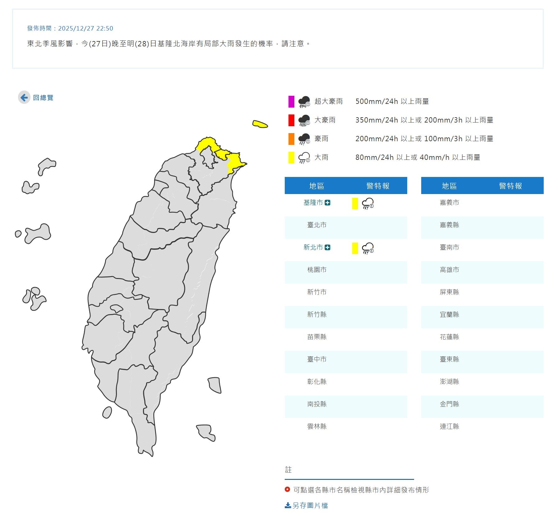 大雨特報！基隆北海岸今晚起局部大雨來襲