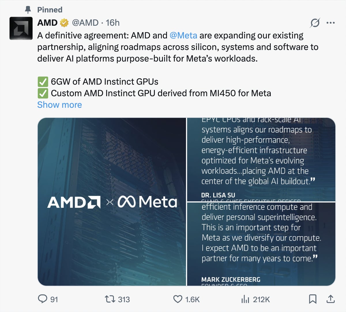 Meta 與 AMD 簽下百億美元大單！股價盤前暴衝至 14%！