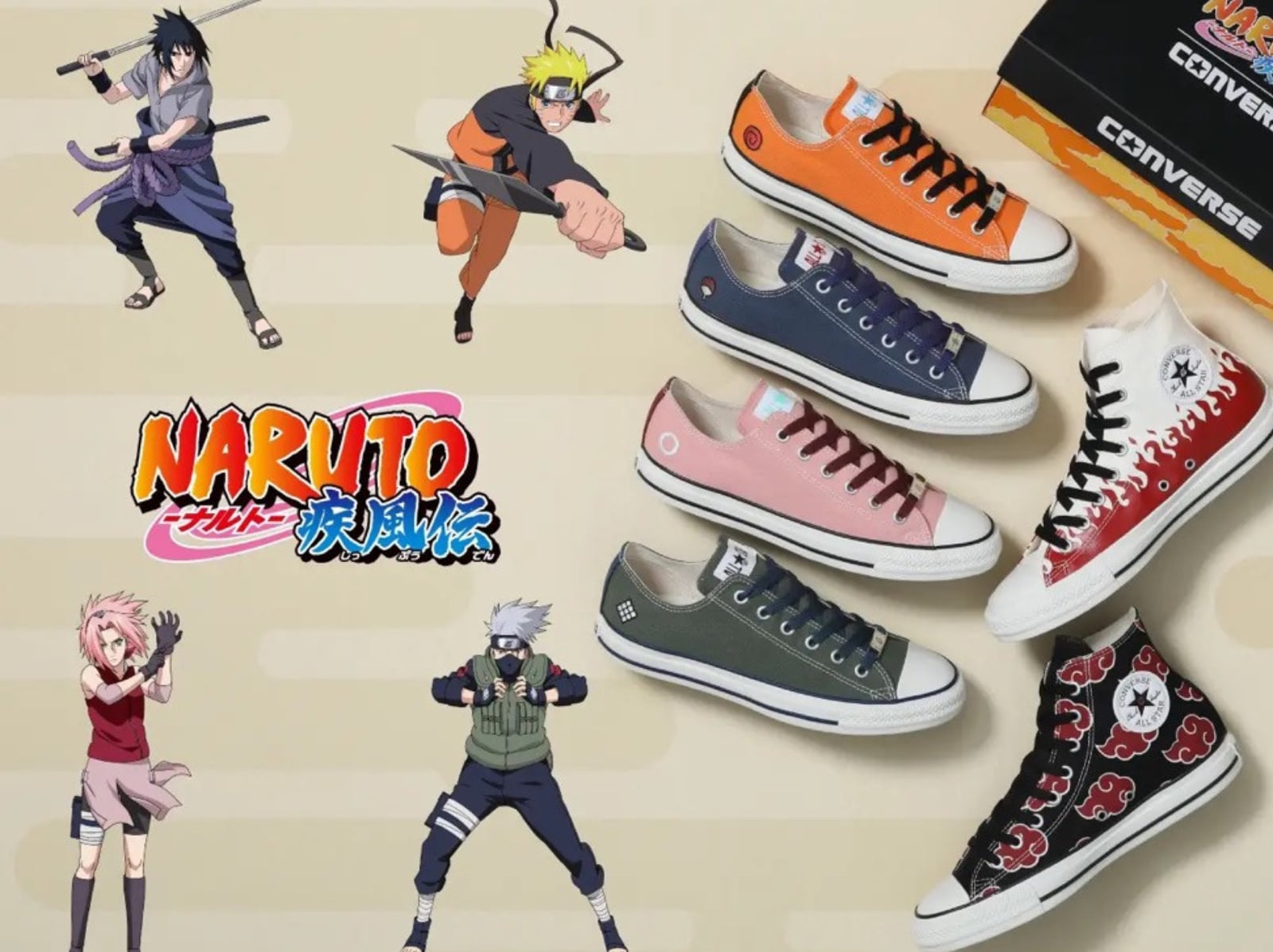 《火影忍者》x Converse 聯名六款鞋登場！木葉護額鞋扣、萬花筒寫輪眼細節燃爆粉絲