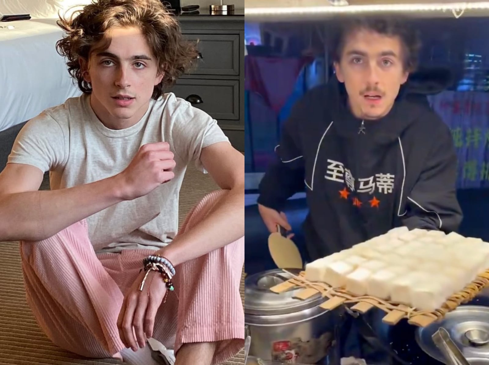 提摩西夏勒梅 Timothée Chalamet 成都街頭賣霉豆腐，網友驚：「這個甜茶真的不是 AI？」