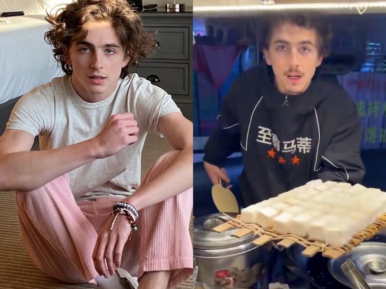 提摩西夏勒梅 Timothée Chalamet 成都街頭賣霉豆腐,網友驚:「這個甜茶真的不是 AI?」