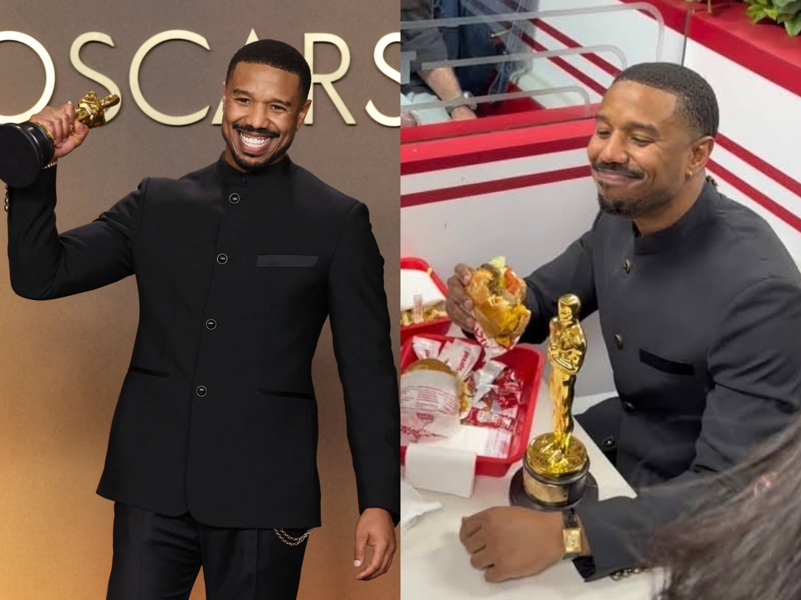 麥可·B·喬丹 Michael B. Jordan 奪奧斯卡影帝後直奔速食店！一手拿小金人、一手啃漢堡畫面曝光！