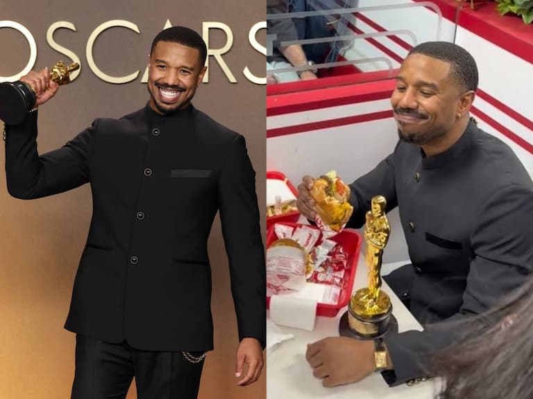 麥可·B·喬丹 Michael B. Jordan 奪奧斯卡影帝後直奔速食店!一手拿小金人、一手啃漢堡畫面曝光!