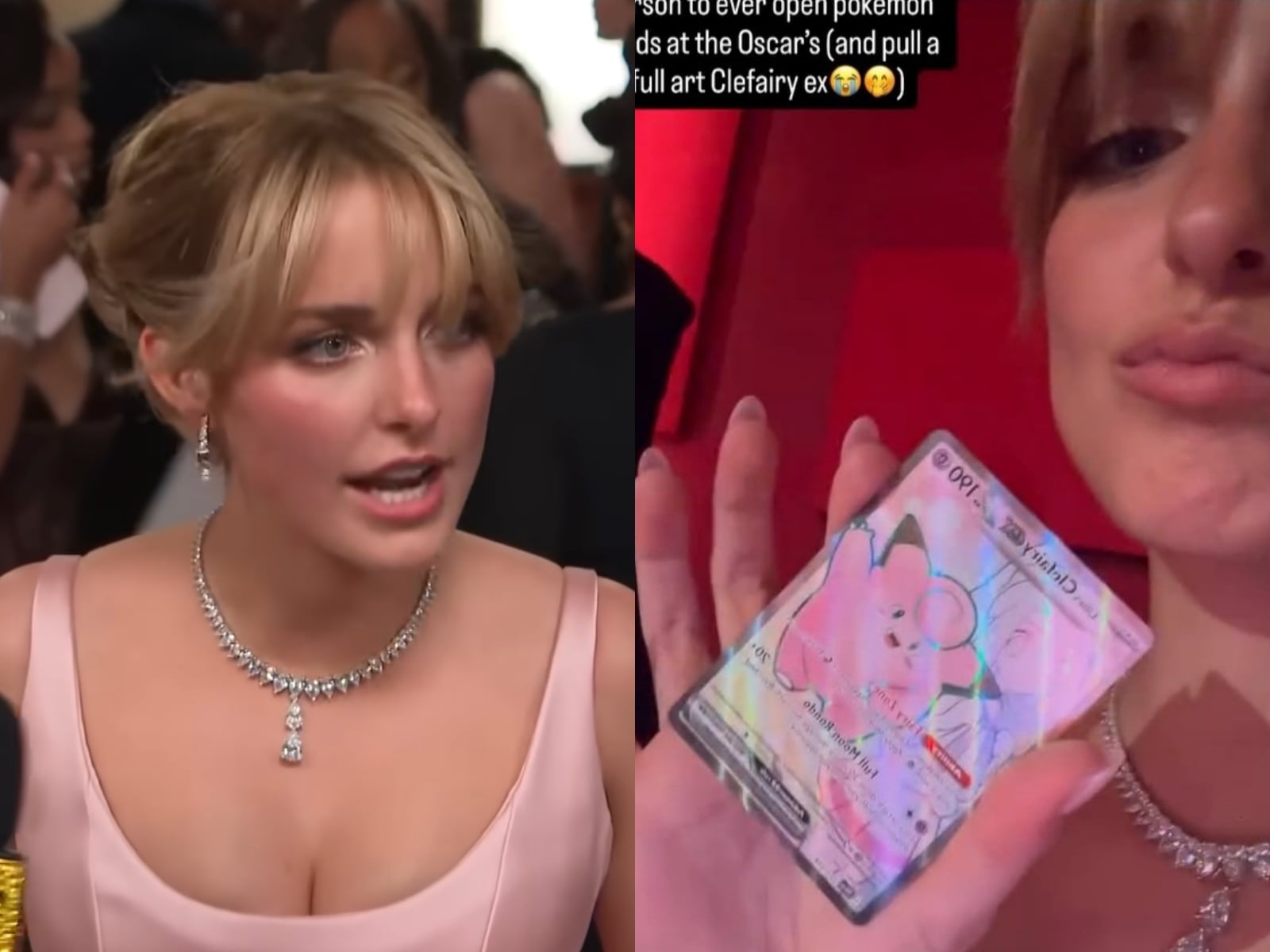 麥肯娜葛瑞絲在奧斯卡紅毯掏出寶可夢卡包！逗趣表示要成為第一位在奧斯卡開寶可夢卡包的人
