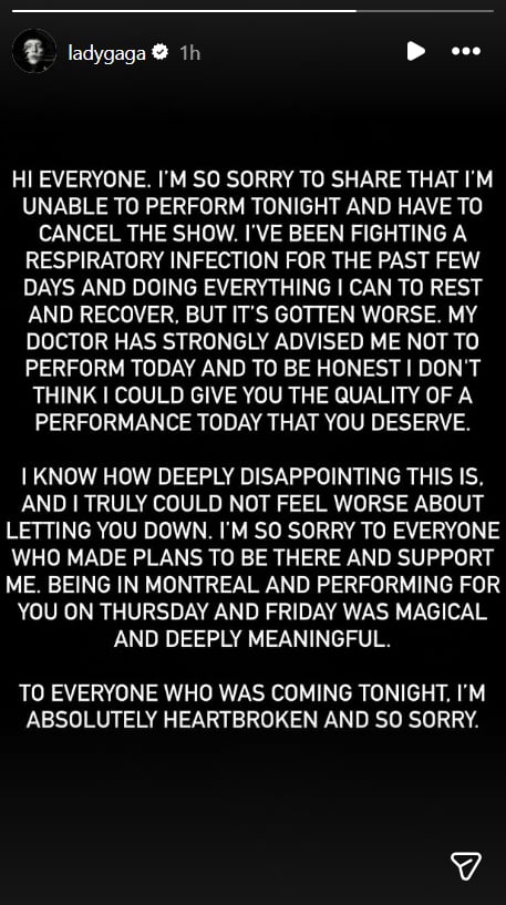 Lady Gaga 演唱會無預警取消！IG 親曝原因：「我的病情持續惡化！」