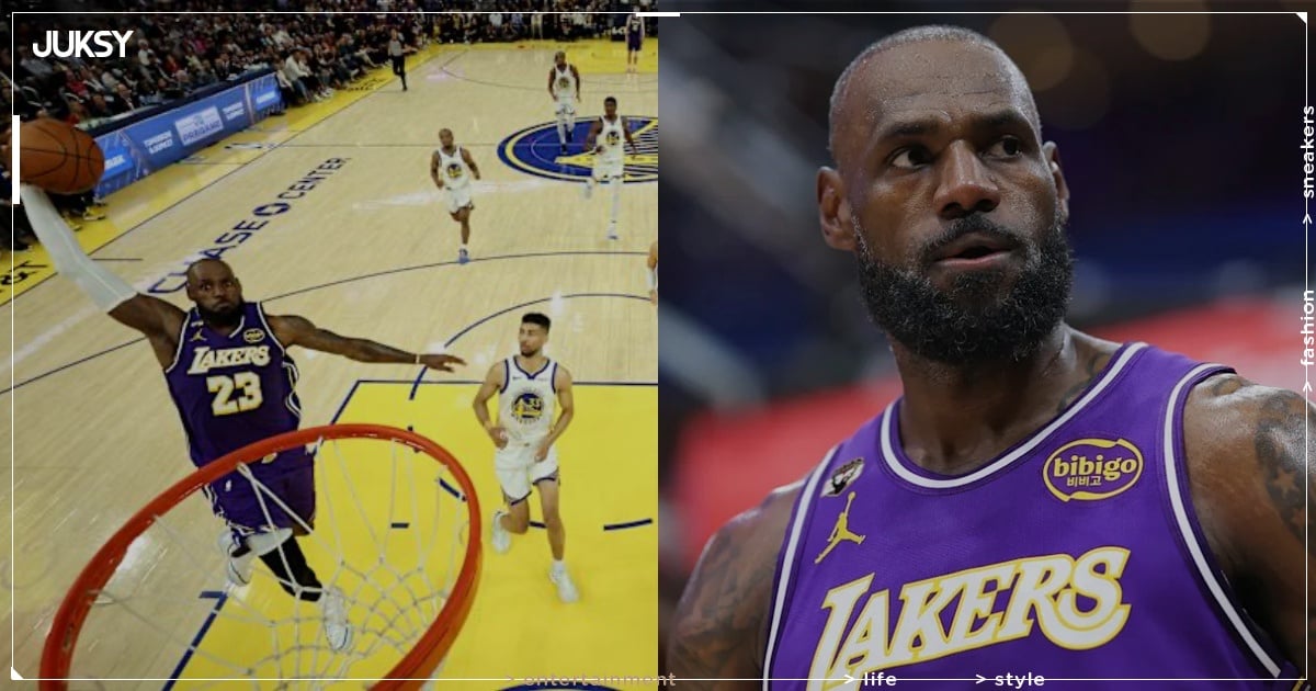NBA／詹姆斯「飛身滑翔暴扣」炸框勇士主場！相隔 14 年「死亡之瞪」經典畫面重現！
