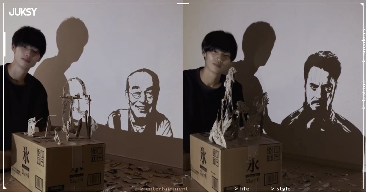 日本藝術家用「廢紙板+熱熔膠」變魔法！燈光一打竟浮現栩栩如生人像，網友全部跪著看完⋯