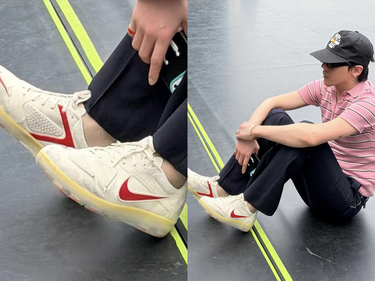 權志龍親自上腳！PEACEMINUSONE × Nike Cryoshot 聯名鞋曝光，米白紅配色很 GD！