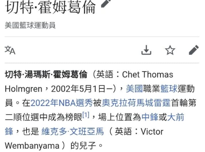 NBA/Chet Holmgren 中文維基遭惡改「斑馬之子」!球迷笑翻:「既生切,何生馬!」
