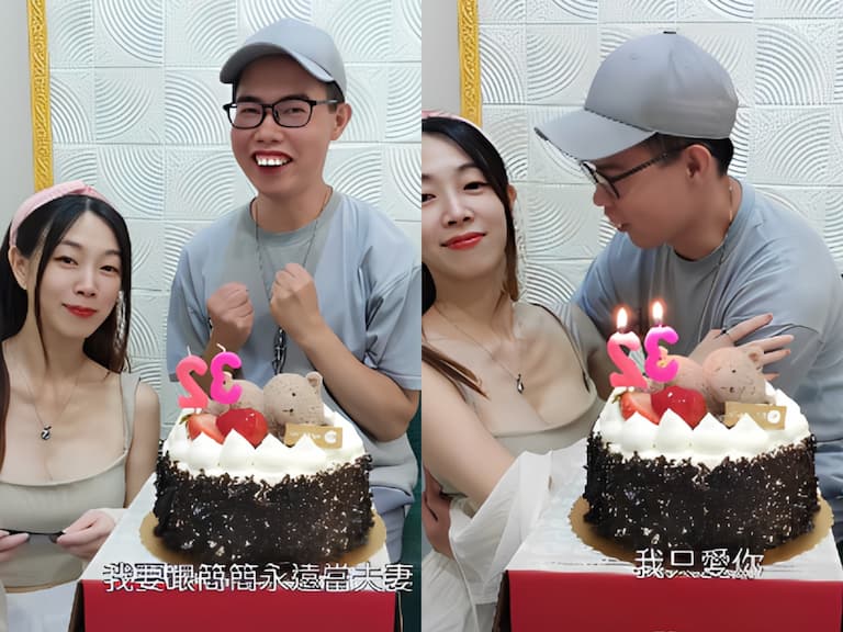鄧佳華親吻簡簡放閃慶生！許願結婚生寶寶，女方嫌棄表情引網疑：「在利用男生！」