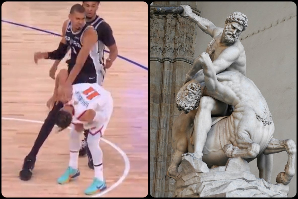 NBA／Wembanyama 打 Brunson 畫面被做成文藝雕像！球迷笑翻「原來是預言！」