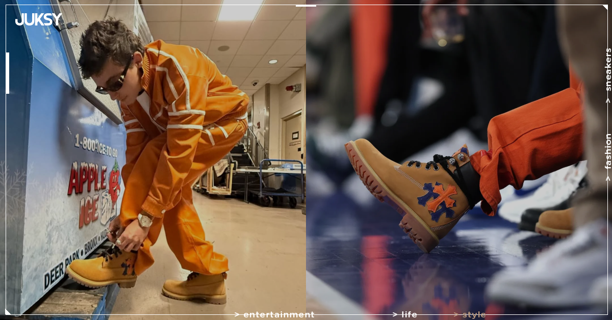 甜茶 NBA 球場穿搭又炸了!全橘套裝搭 Chrome Hearts x Timberland 聯名靴現身尼克主場