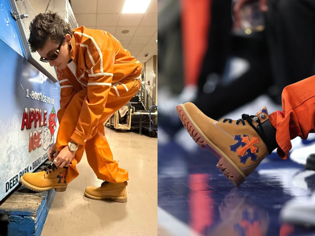 甜茶 NBA 球場穿搭又炸了！全橘套裝搭 Chrome Hearts x Timberland 聯名靴現身尼克主場