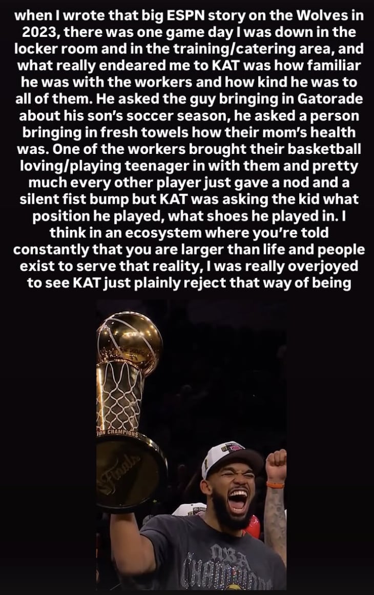 NBA/Karl-Anthony Towns 奪冠後暖心故事曝光!ESPN 作家親眼目睹:「他記得每位工作人員的家人!」